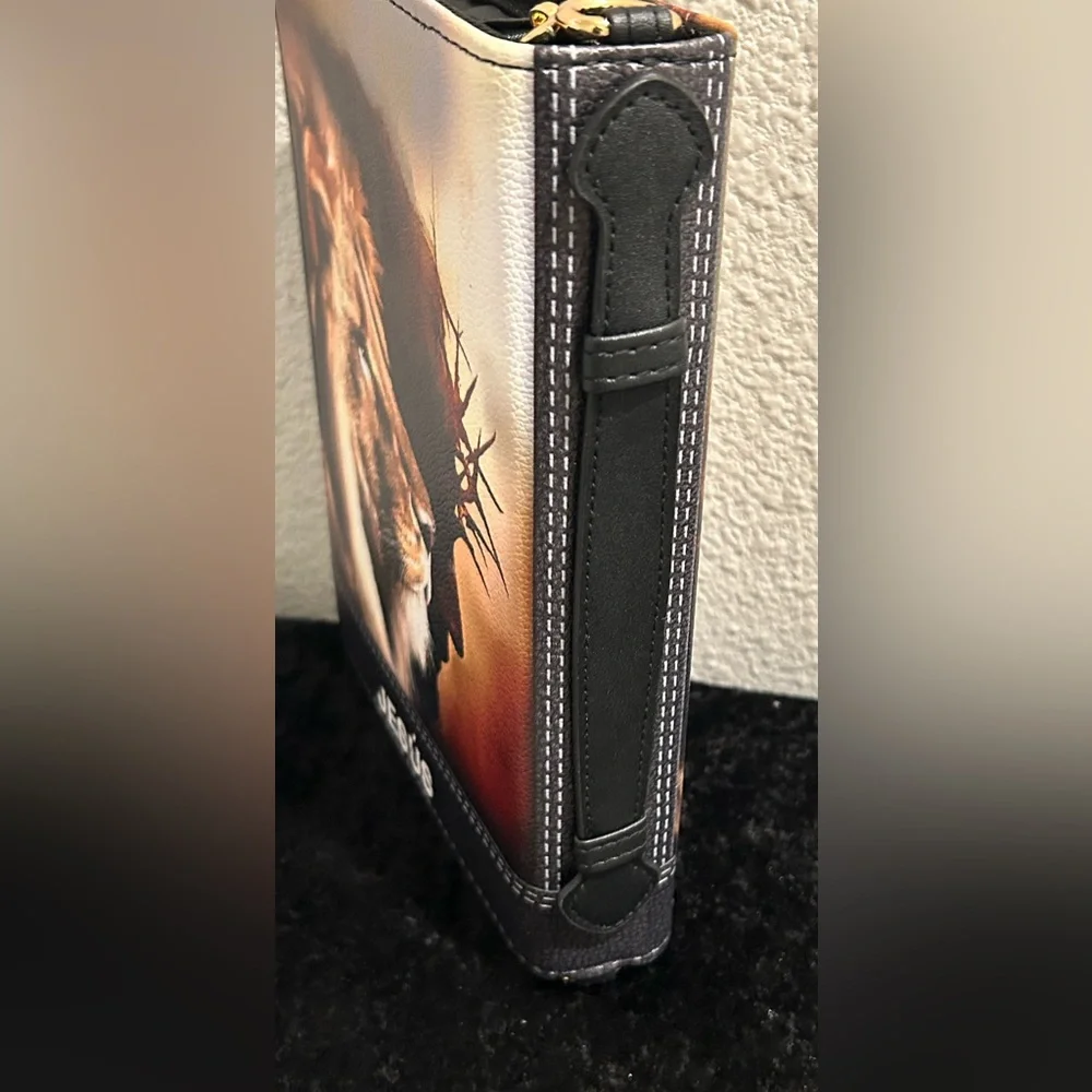 Man of God Bible Cover | PU Leather | Lion + Jesus Design | NWOT